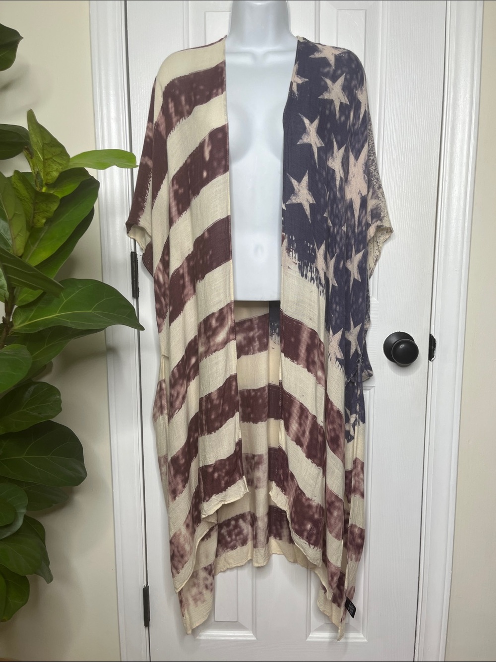 American Flag Open Front Kimono Vintage Look Marcus Adler One Size